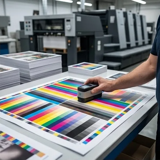 Measuring a printed colour bar with a handheld spectrophotometer